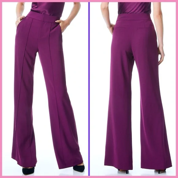 Alice + Olivia Dylan Purple Boysenberry High Waist Wide Leg Pant - Picture 5 of 15